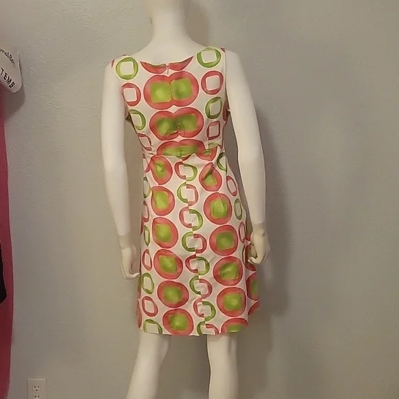 KIM ROGERS Pink Green Sleeveless Space Age Atomic Mod Tie Waist Dress Medium - Picture 6 of 7